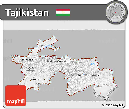 Gray 3D Map of Tajikistan, single color outside