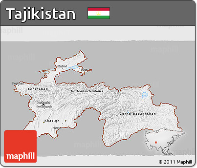 Gray 3D Map of Tajikistan, single color outside
