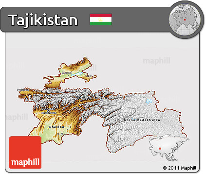 Physical 3D Map of Tajikistan, cropped outside