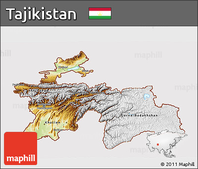 Physical 3D Map of Tajikistan, cropped outside