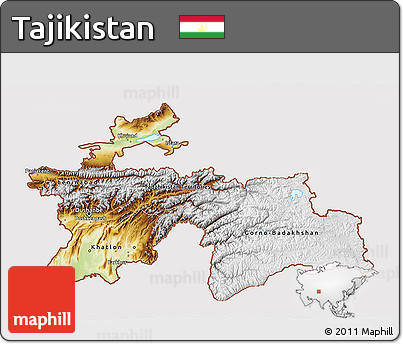 Physical 3D Map of Tajikistan, cropped outside