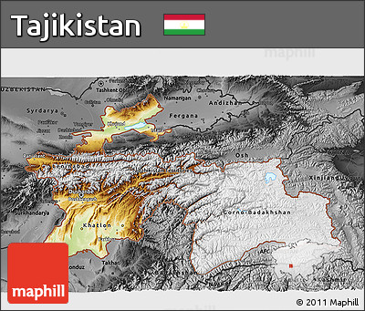Physical 3D Map of Tajikistan, darken, desaturated
