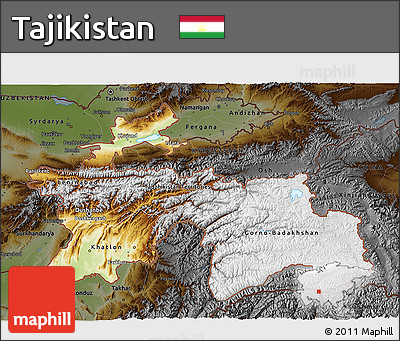 Physical 3D Map of Tajikistan, darken