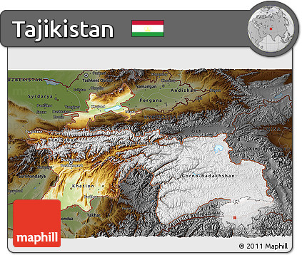 Physical 3D Map of Tajikistan, darken