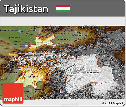 Physical 3D Map of Tajikistan, darken