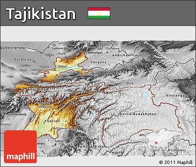 Physical 3D Map of Tajikistan, desaturated