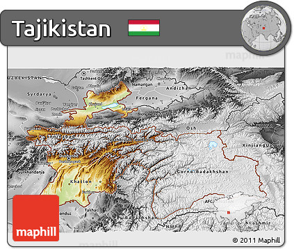 Physical 3D Map of Tajikistan, desaturated