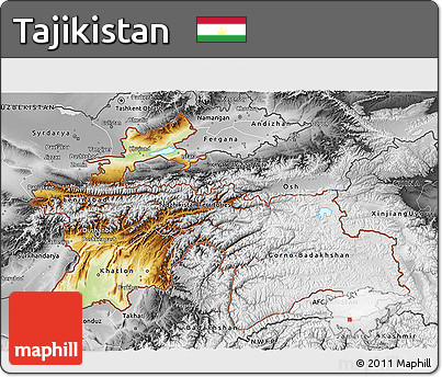 Physical 3D Map of Tajikistan, desaturated