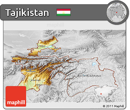 Physical 3D Map of Tajikistan, lighten, desaturated