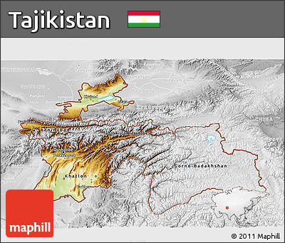 Physical 3D Map of Tajikistan, lighten, desaturated