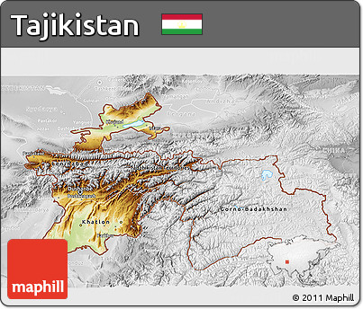 Physical 3D Map of Tajikistan, lighten, desaturated