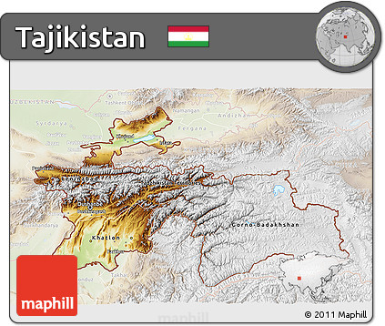 Physical 3D Map of Tajikistan, lighten