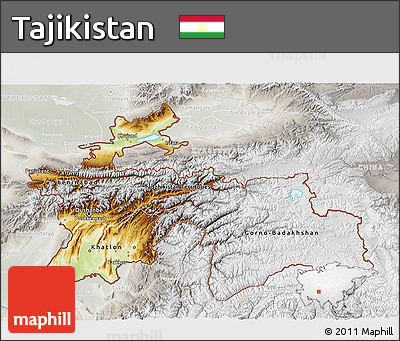 Physical 3D Map of Tajikistan, lighten, semi-desaturated