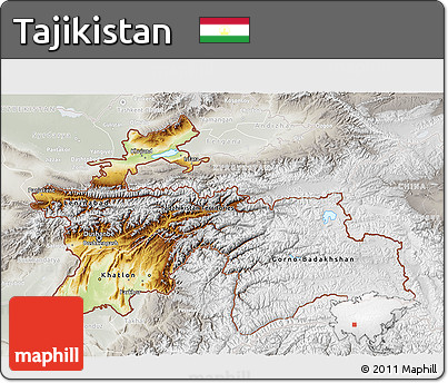 Physical 3D Map of Tajikistan, lighten, semi-desaturated