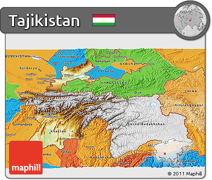 Physical 3D Map of Tajikistan, political outside