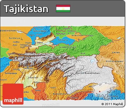 Physical 3D Map of Tajikistan, political outside