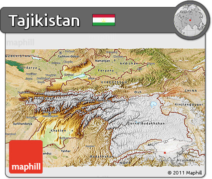 Physical 3D Map of Tajikistan, satellite outside