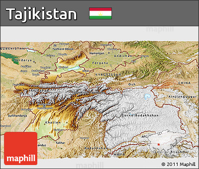 Physical 3D Map of Tajikistan, satellite outside