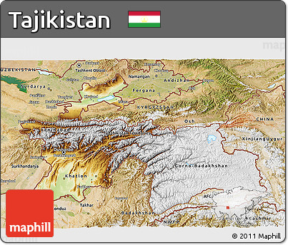 Physical 3D Map of Tajikistan, satellite outside