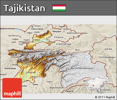 Physical 3D Map of Tajikistan, shaded relief outside