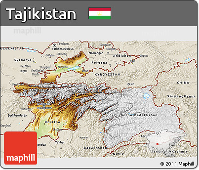 Physical 3D Map of Tajikistan, shaded relief outside