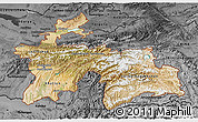 Satellite 3D Map of Tajikistan, darken, desaturated