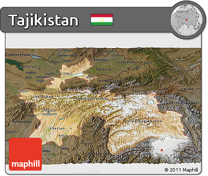 Satellite 3D Map of Tajikistan, darken