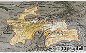 Satellite 3D Map of Tajikistan, darken, semi-desaturated