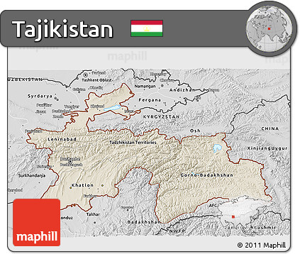 Shaded Relief 3D Map of Tajikistan, desaturated