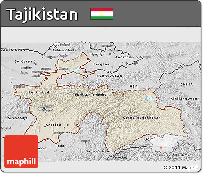 Shaded Relief 3D Map of Tajikistan, desaturated