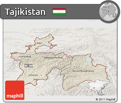 Shaded Relief 3D Map of Tajikistan, lighten