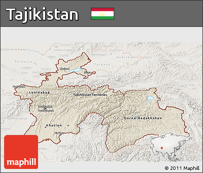 Shaded Relief 3D Map of Tajikistan, lighten