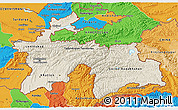 Shaded Relief 3D Map of Tajikistan, political outside