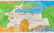 Shaded Relief 3D Map of Tajikistan, political shades outside