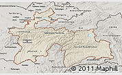 Shaded Relief 3D Map of Tajikistan, semi-desaturated