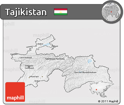 Silver Style 3D Map of Tajikistan, single color outside