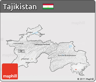 Silver Style 3D Map of Tajikistan, single color outside