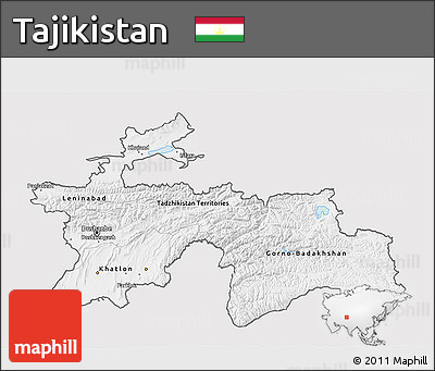 Silver Style 3D Map of Tajikistan, single color outside