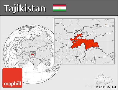 Blank Location Map of Tajikistan, highlighted continent