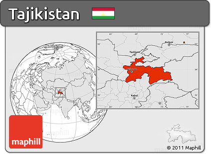 Blank Location Map of Tajikistan, highlighted continent