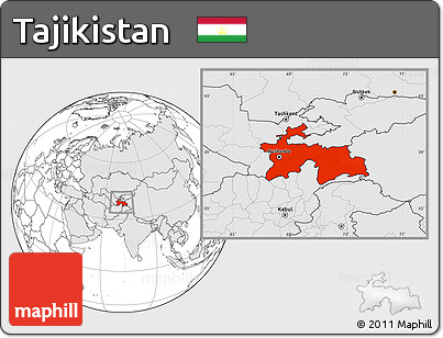Blank Location Map of Tajikistan, highlighted continent