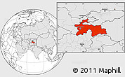 Blank Location Map of Tajikistan, highlighted continent