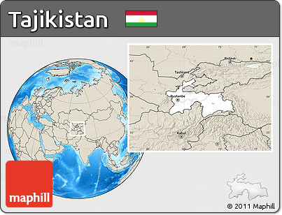 Blank Location Map of Tajikistan, shaded relief outside