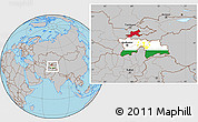 Flag Location Map of Tajikistan, gray outside
