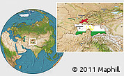 Flag Location Map of Tajikistan, satellite outside