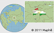 Flag Location Map of Tajikistan, savanna style outside