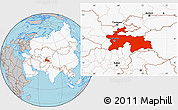 Gray Location Map of Tajikistan, highlighted continent