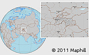 Gray Location Map of Tajikistan, hill shading inside