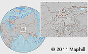 Gray Location Map of Tajikistan, hill shading outside