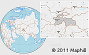 Gray Location Map of Tajikistan, lighten, land only